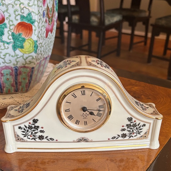 Lenox Madison Porcelain Mantel Clock with Gold Trim and Black Floral Design - Picture 4 of 11